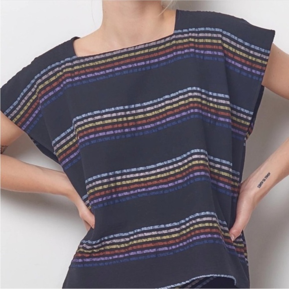Corey Lynn Calter Top Black Ground Multi Stripe Color